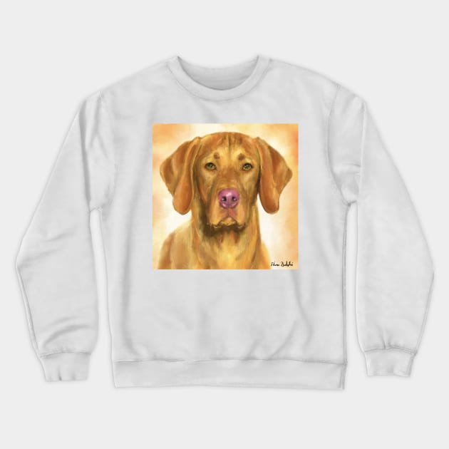 Painting of a Vizsla with a Light Brown Backgeound Crewneck Sweatshirt by ibadishi